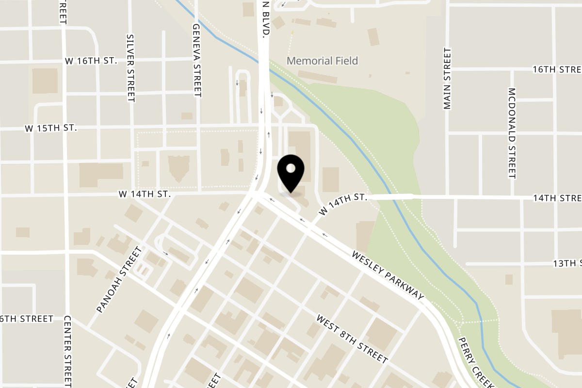 Map showing the location of 1000 Degrees Pizza Sioux City on 1388 Hamilton Blvd in Sioux City