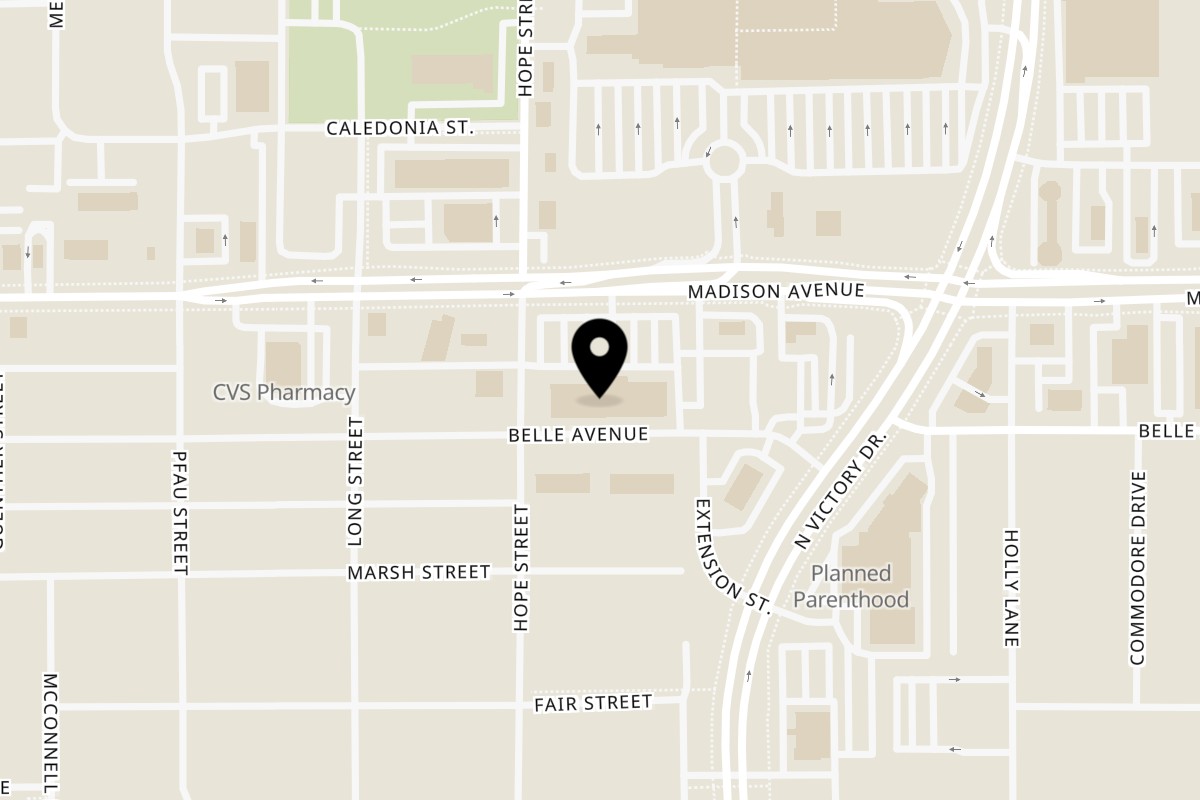 Map showing the location of 1000 Degrees Pizza Mankato on 1351 Madison Ave in Mankato